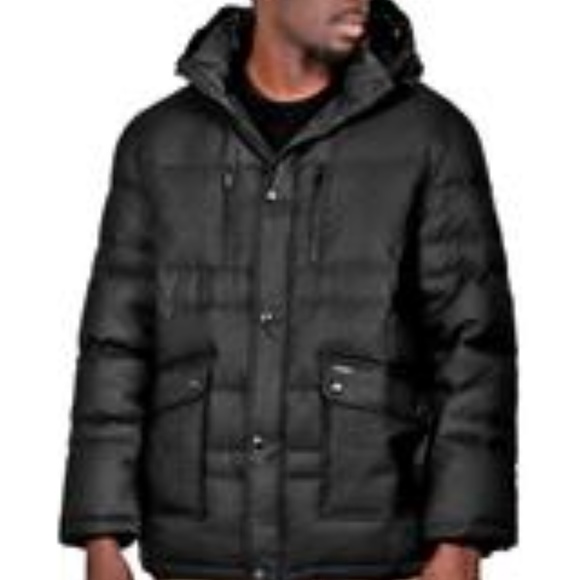 Affliction Men Coat Snap Pockets Hood Zipper Front Black